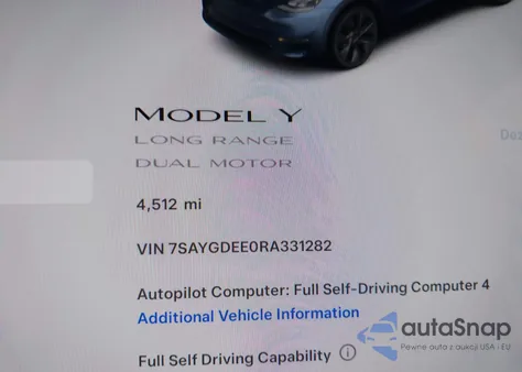 2024 Tesla Model Y Long Range Dual Motor All-Wheel Drive from USA, damaged, VIN 7SAYGDEE0RA331282